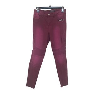 L&B Lucky & Blessed  Distressed Straight Leg Red Burgundy Jeans Size 6